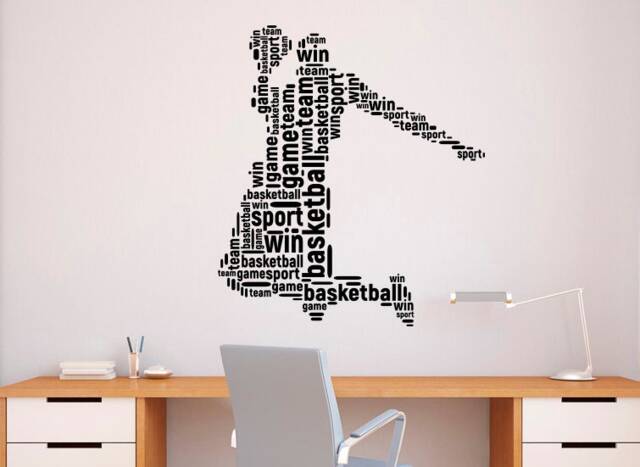 Basketball Player Silhouette Wall Decal Vinyl Sticker Sport Words Home Interior Art Decor - 7Btb2 - image 1