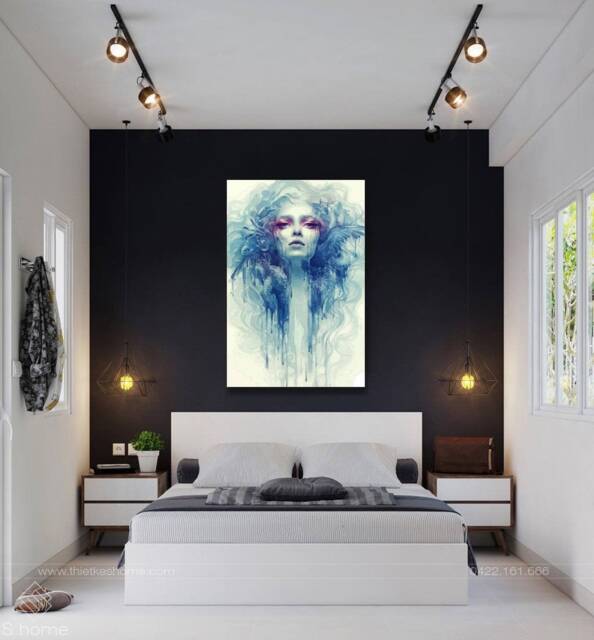 Extra Large Modern Wall Metal Art Print, Watercolor Painting Abstract Woman in Blue, Digital - image 1