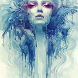 Extra Large Modern Wall Metal Art Print, Watercolor Painting Abstract Woman in Blue, Digital - thumbnail 2