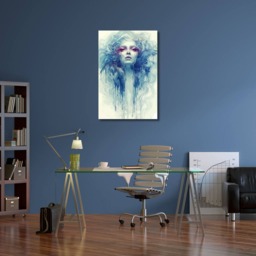 Extra Large Modern Wall Metal Art Print, Watercolor Painting Abstract Woman in Blue, Digital - thumbnail 3