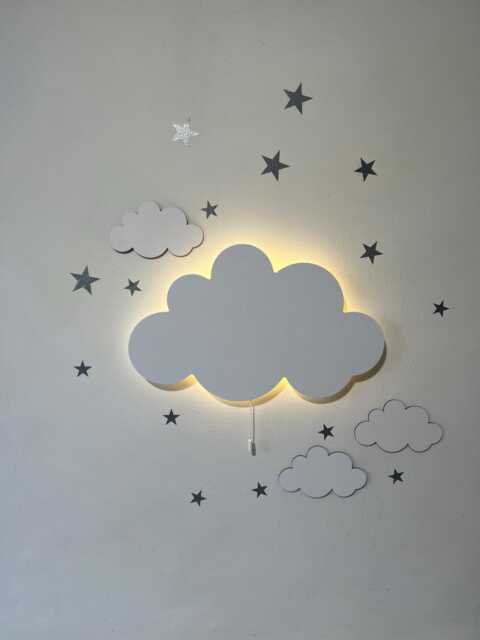 Cloud Night Light, Wooden Wall Led Nursery Nightlight, Baby Room Decor - image 1