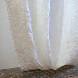 White Linen Curtain Panel With Cotton Lace, Rustic Window Drape - thumbnail 2