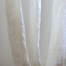 White Linen Curtain Panel With Cotton Lace, Rustic Window Drape - thumbnail 3