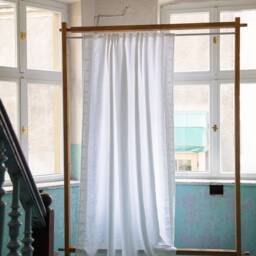 White Linen Curtain Panel With Cotton Lace, Rustic Window Drape - thumbnail 4