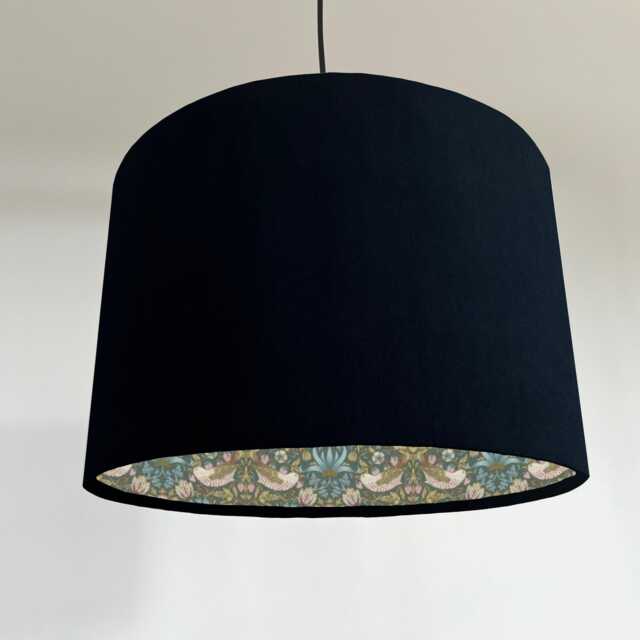 Black Velvet Drum Lampshade/ Ceiling Shade William Morris Strawberry Thief Teal Interior - image 1