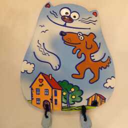 Ceramic Wall Kind Cat. Cat With A Dog. Wall Art. Hanging. Hand Made Ceramics. Hanging Decor - thumbnail 3
