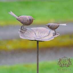Large Robin Bird Feeder/Bath - Metal Garden Ornament Hand Painted Outdoor Birdbath For Decor - thumbnail 1