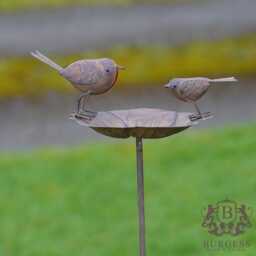 Large Robin Bird Feeder/Bath - Metal Garden Ornament Hand Painted Outdoor Birdbath For Decor - thumbnail 3