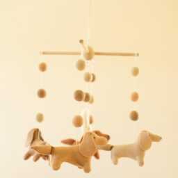 Dachshund Baby Mobile Handmade Wool Dogs & Rainbow Nursery Decor - thumbnail 3