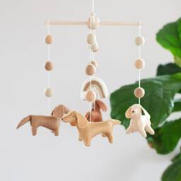 Dachshund Baby Mobile Handmade Wool Dogs & Rainbow Nursery Decor - thumbnail 4