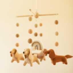 Dachshund Baby Mobile Handmade Wool Dogs & Rainbow Nursery Decor - thumbnail 2