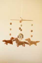 Dachshund Baby Mobile Handmade Wool Dogs & Rainbow Nursery Decor
