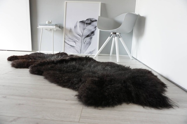 Rare Breed Pelssau Sheepskin Rug Silky Curly Wool, Blacky Brown & Grey - image 1