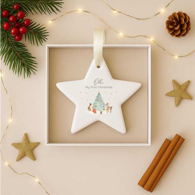 Baby's First Christmas Bauble - Personalised Ceramic Star Ornament Custom Name Tree Decoration Family Keepsake Gift 2025 Boy Girl - image 1