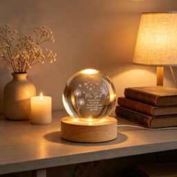 Personalized Teacher Appreciation Crystal Ball Lamp, Thank You Keepsake, Custom Gift, Dandelion Glass Sphere, Classroom Decor - thumbnail 2