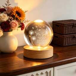 Personalized Teacher Appreciation Crystal Ball Lamp, Thank You Keepsake, Custom Gift, Dandelion Glass Sphere, Classroom Decor - thumbnail 1