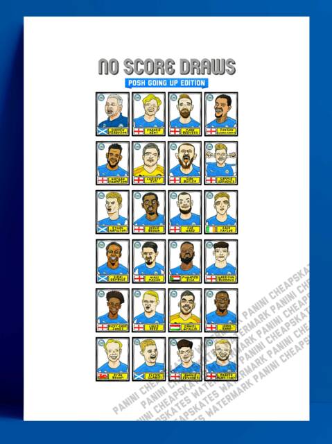 Peterborough Utd Volume 1 - No Score Draws Posh Going Up Edition A3 Print Of 24 Wonky Hand-Doodled Pics Pufc's 20-21 Promotion-Winners - image 1