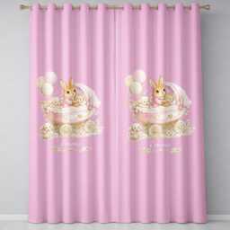 Personalised Name Pink Bunny Rabbit Pram Curtains Custom Colour Window Drapes Nursery Decor Baby Girl Keepsake Cute Bedroom Room Decoration - thumbnail 1