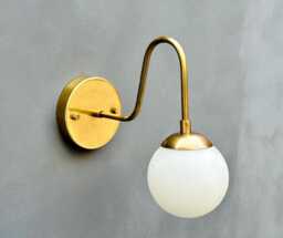 Modern Mid-Century Globe Aged Brass , Frosted Glass Light Fixture Wall Sconce - thumbnail 1