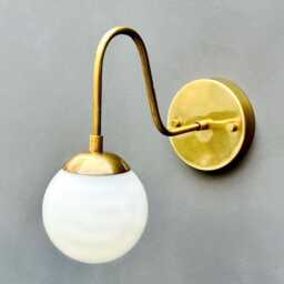 Modern Mid-Century Globe Aged Brass , Frosted Glass Light Fixture Wall Sconce - thumbnail 3