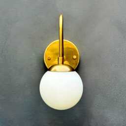 Modern Mid-Century Globe Aged Brass , Frosted Glass Light Fixture Wall Sconce - thumbnail 2