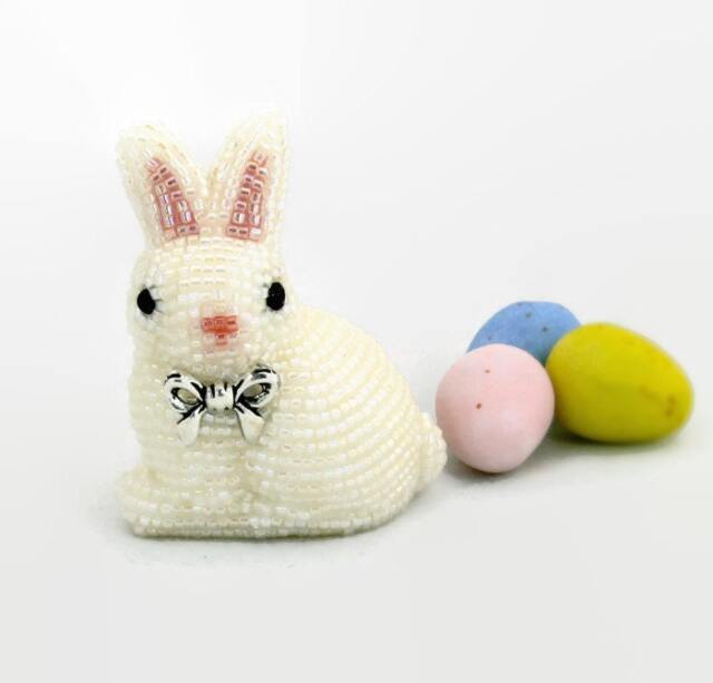 White Rabbit Beaded Easter Bunny Figurine - image 1