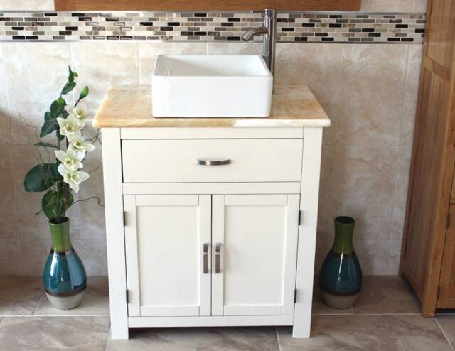 Bathroom White Painted Vanity Unit - Withgolden Onyx Top & Ceramic Basin Choice 502Pgocbc - image 1