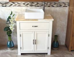 Bathroom White Painted Vanity Unit - Withgolden Onyx Top & Ceramic Basin Choice 502Pgocbc - thumbnail 1