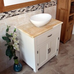 Bathroom White Painted Vanity Unit - Withgolden Onyx Top & Ceramic Basin Choice 502Pgocbc - thumbnail 3