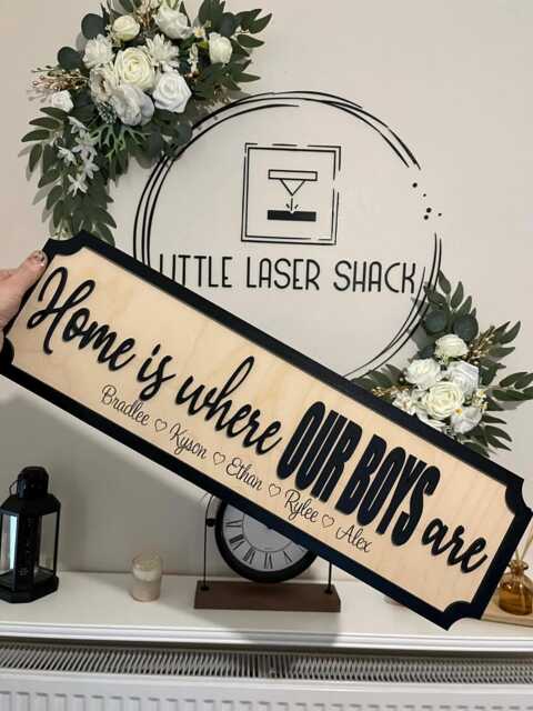 Home Is Where Our Boys Are - Personalised Street Sign Wall Decor Kids Names, Birch Plywood, Mdf Names - image 1