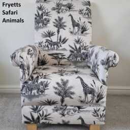 Safari Animals Fabric Children's Chair Armchair Black White Grey Jungle Big Cats Giraffes Cheetahs Nursery Velvet Kids Seat Boys Girl - thumbnail 2