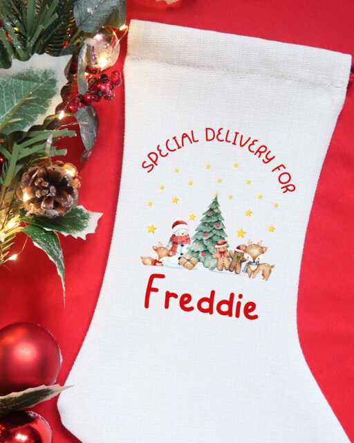 Personalised Christmas Stocking, Special Delivery From Santa, Kids Stocking Custom Name, Children's Linen Gift - image 1