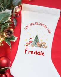 Personalised Christmas Stocking, Special Delivery From Santa, Kids Stocking Custom Name, Children's Linen Gift - thumbnail 1