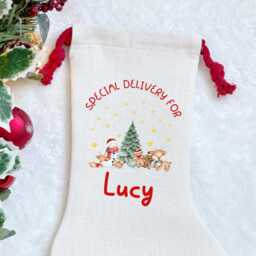 Personalised Christmas Stocking, Special Delivery From Santa, Kids Stocking Custom Name, Children's Linen Gift - thumbnail 2