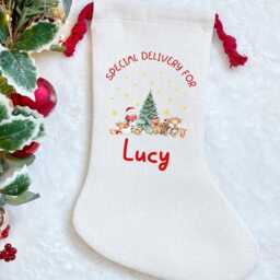 Personalised Christmas Stocking, Special Delivery From Santa, Kids Stocking Custom Name, Children's Linen Gift - thumbnail 3