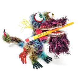 Colorful Bearded Weirdo - Bendable Copper Wire Creature Fun, Unique, Fully Poseable Hand-Made Out Of Recycled & Repurposed Materials - thumbnail 3