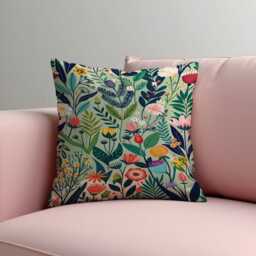 Botanical Floral Cushion Cover, Folk Art Flower Pillow Colorful Home Decor - thumbnail 3