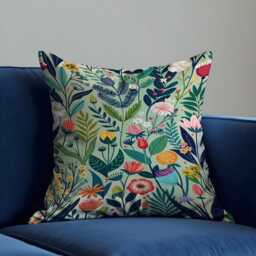 Botanical Floral Cushion Cover, Folk Art Flower Pillow Colorful Home Decor - thumbnail 2