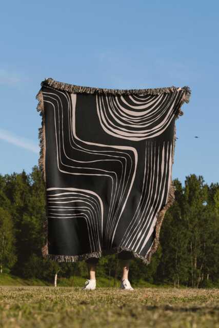 Black & Beige Minimalist Modern Lines Woven Blanket - image 1