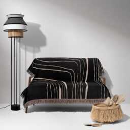 Black & Beige Minimalist Modern Lines Woven Blanket - thumbnail 2