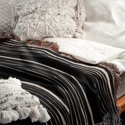 Black & Beige Minimalist Modern Lines Woven Blanket - thumbnail 3
