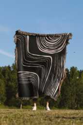 Black & Beige Minimalist Modern Lines Woven Blanket - thumbnail 1