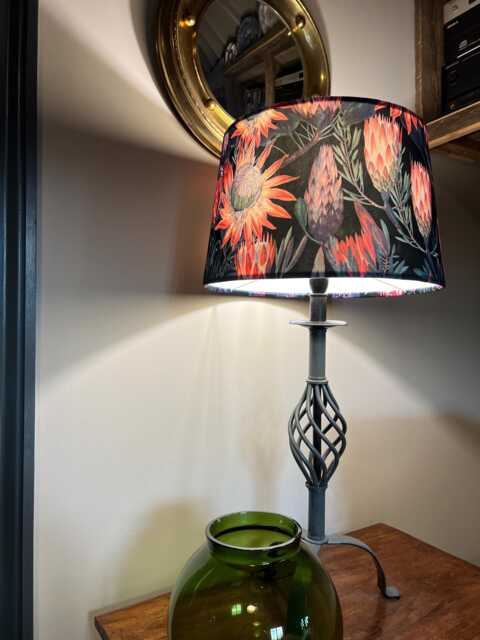 Black & Pink Botanical Velvet Lampshade, French Drum Empire Shade - image 1