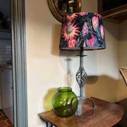 Black & Pink Botanical Velvet Lampshade, French Drum Empire Shade - thumbnail 3