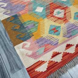 Multicolour Runner Rug, Handmade Artisan Afghan Turkish Scandinavian Navajo Bohemian Flatweave Wool Kilim 259x84 cm - thumbnail 2