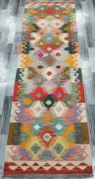 Multicolour Runner Rug, Handmade Artisan Afghan Turkish Scandinavian Navajo Bohemian Flatweave Wool Kilim 259x84 cm - thumbnail 1