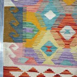 Multicolour Runner Rug, Handmade Artisan Afghan Turkish Scandinavian Navajo Bohemian Flatweave Wool Kilim 259x84 cm - thumbnail 4