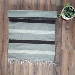 Handwoven Striped Wool Rug Runner Natural White, Beige & Brown - thumbnail 2