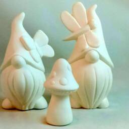 Set Of Two Ready To Paint Small Male Ceramic Garden Gnomes With Optional Mushroom - Lawn Or Garden , Outdoor Indoor - thumbnail 4