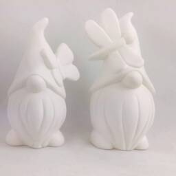 Set Of Two Ready To Paint Small Male Ceramic Garden Gnomes With Optional Mushroom - Lawn Or Garden , Outdoor Indoor - thumbnail 2